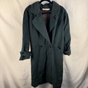 Vintage Larry Levine Dark Green Wool Overcoat‎ Jacket Size 12 Petite Old Money